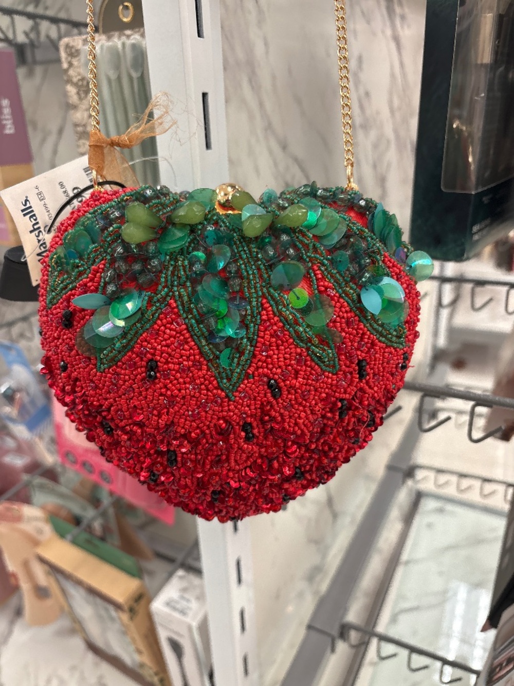GORGEOUS Strawberry Sequence and Beaded Clutch Crossbody Bag
